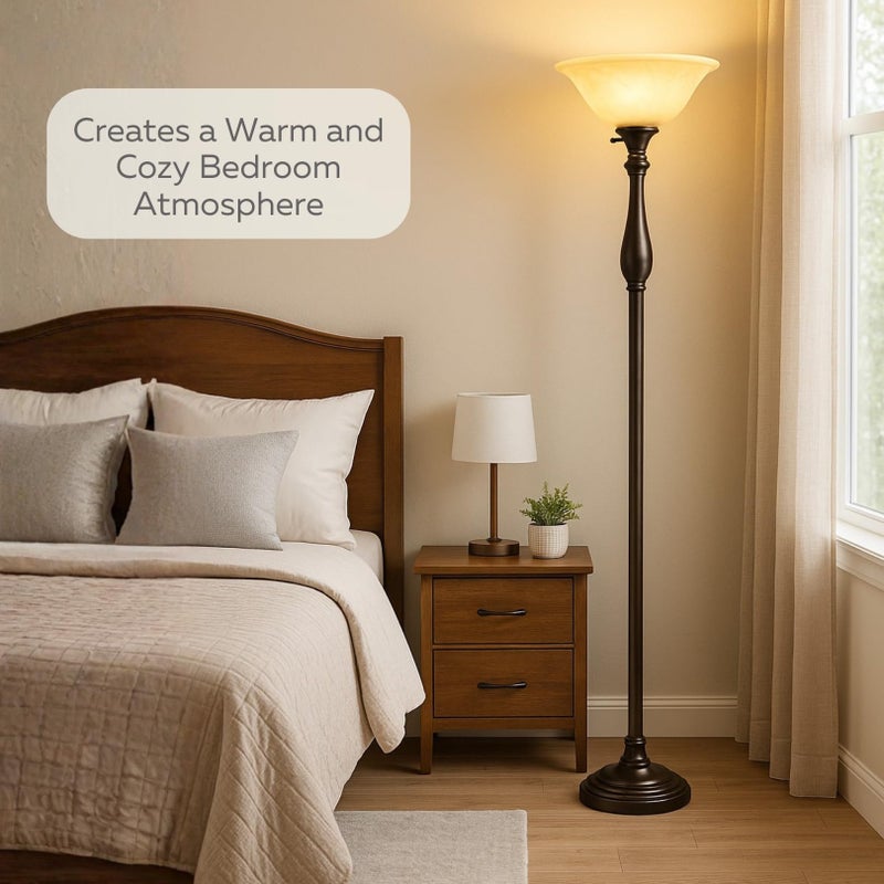 LIGHTACCENTS Royal Bronze Torchiere with Amber Alabaster Shade â€“ Standing Light for Bedroom, Living Room, Office, Reading Corner â€“ Floor Lamp for Home DÃ©cor, Ambient Uplight Accent - Image 5